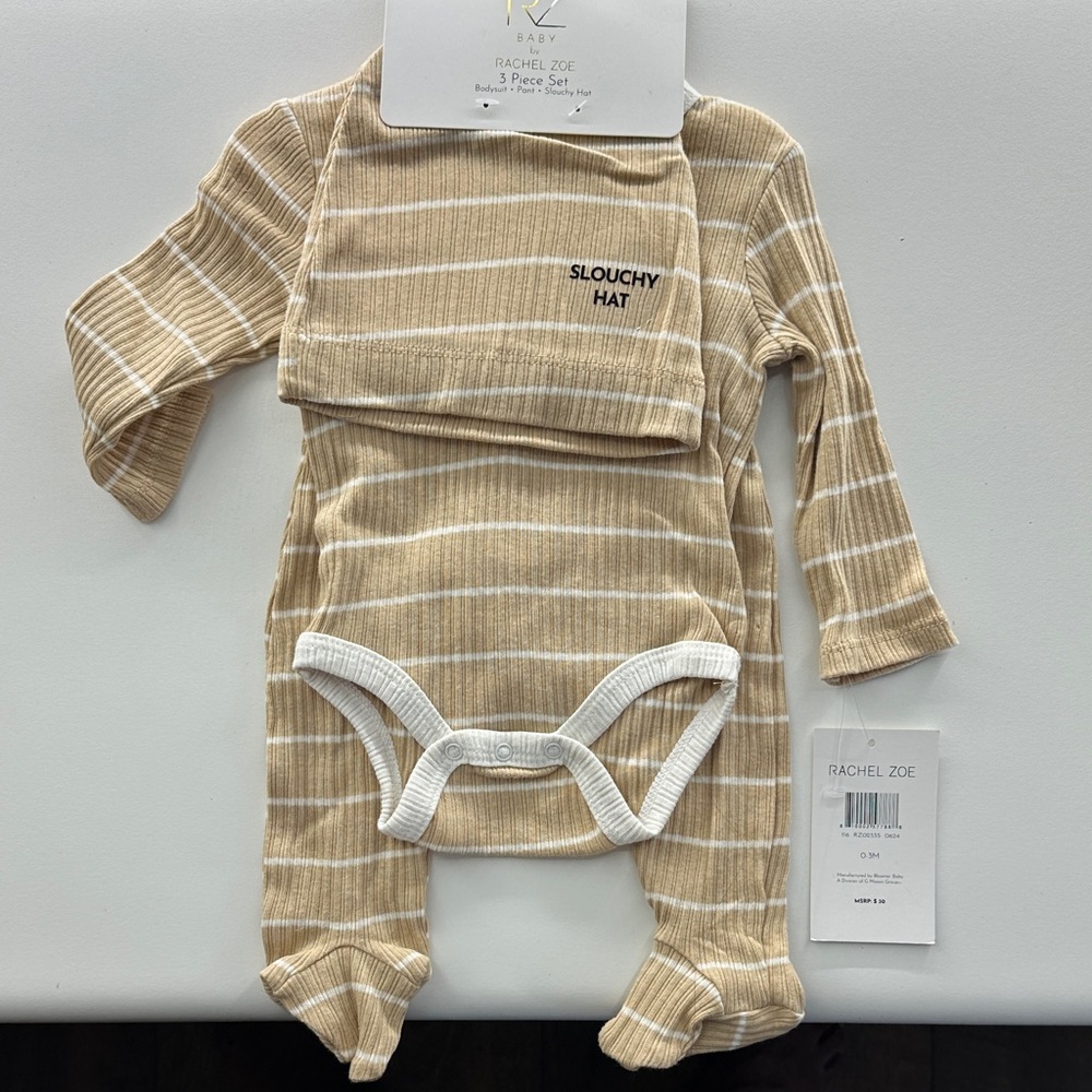 Rachel Zoe Tan and White Striped Baby Set